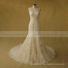 Fabuloso Mermiad Beaded Lace Tulle Wedding Dress With Chapel Train